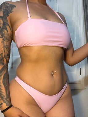Soft Pink Bandeau Bikini Set - Feminine Two-Piece Swim